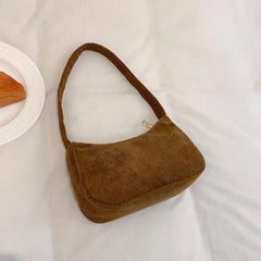 Winter Corduroy Shoulder Bag for Women Underarm Travel Pouch