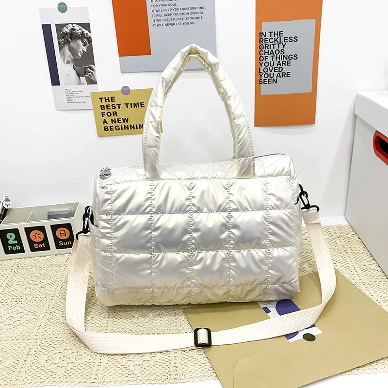 Winter Quilted Crossbody Bag for Women Nylon Shopper
