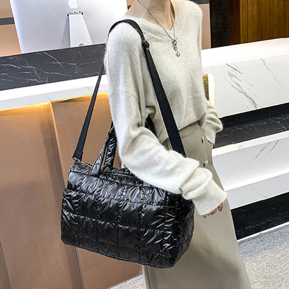 Winter Quilted Crossbody Bag for Women Nylon Shopper