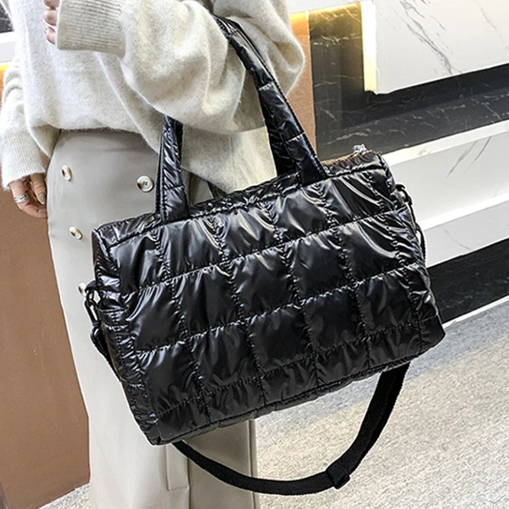 Winter Quilted Crossbody Bag for Women Nylon Shopper