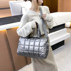 Winter Quilted Crossbody Bag for Women Nylon Shopper