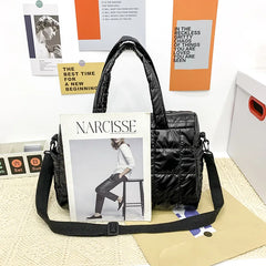 Winter Quilted Crossbody Bag for Women Nylon Shopper