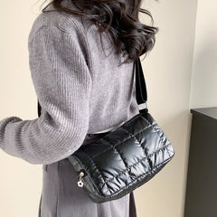 Winter Quilted Crossbody Bag Check Messenger Soft Nylon Portable