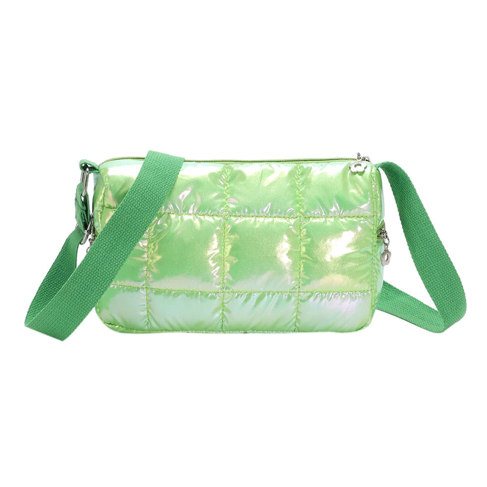 Winter Quilted Crossbody Bag Check Messenger Soft Nylon Portable