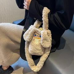 Women's Small Tote Bag with Zipper Handbags Plush Crossbody Bag