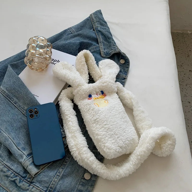 Women's Small Tote Bag with Zipper Handbags Plush Crossbody Bag