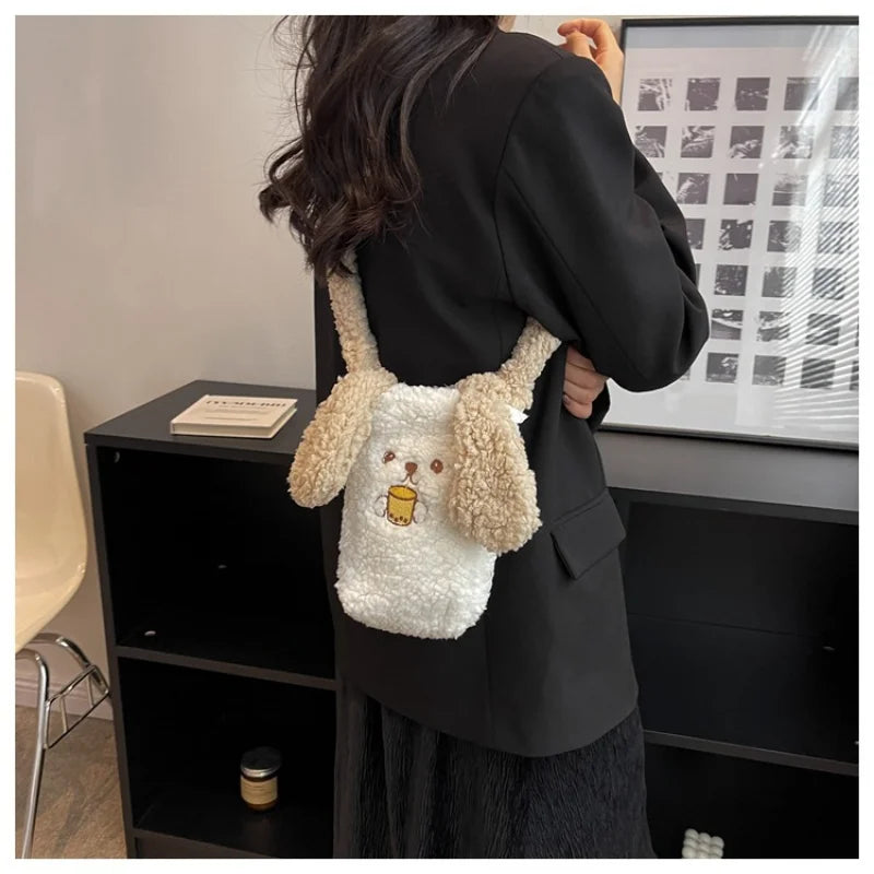 Women's Small Tote Bag with Zipper Handbags Plush Crossbody Bag