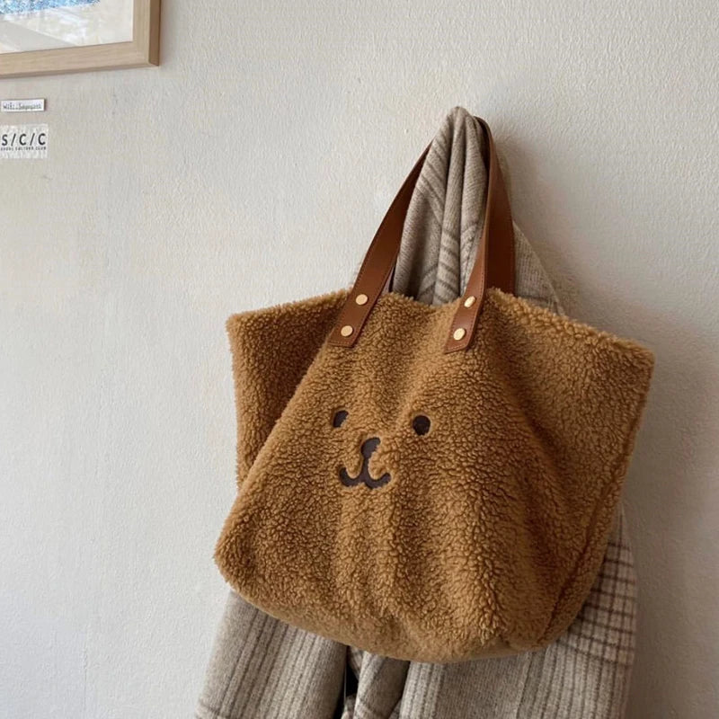 Winter Women Soft Plush Tote Bag Solid Ladies Furry Shopping Handbags
