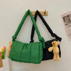 Winter Down cotton Green Messenger Bag Large Capacity Female Shoulder Crossbody