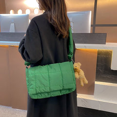 Winter Down cotton Green Messenger Bag Large Capacity Female Shoulder Crossbody