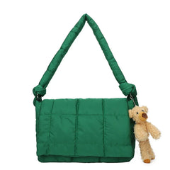 Winter Down cotton Green Messenger Bag Large Capacity Female Shoulder Crossbody