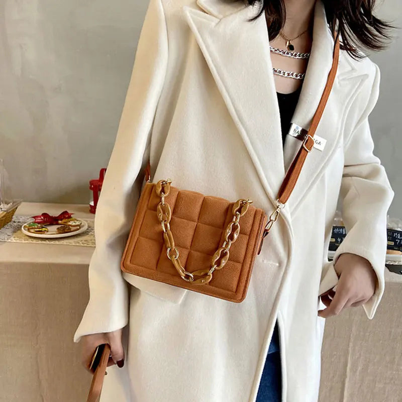 Winter Chain Handbags For Women Square Female Pu Leather Shoulder Bag