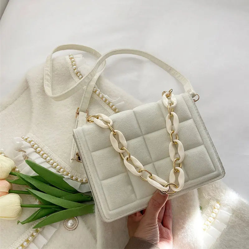 Winter Chain Handbags For Women Square Female Pu Leather Shoulder Bag