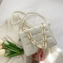 Winter Chain Handbags For Women Square Female Pu Leather Shoulder Bag