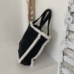 Corduroy Women Handbags Furry Shoulder Bags Large Capacity Tote