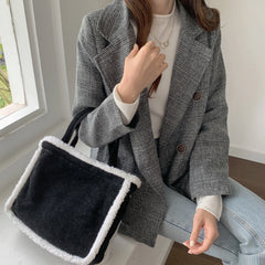 Corduroy Women Handbags Furry Shoulder Bags Large Capacity Tote
