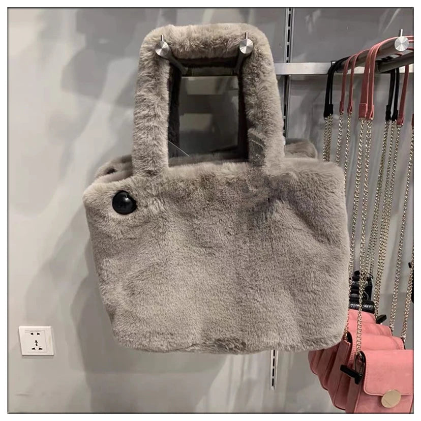 Winter Faux Fur Women's Handbags Soft Plush Ladies Shoulder Bags Large Capacity