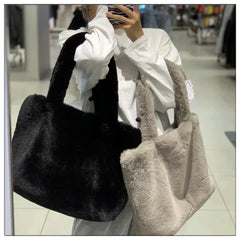 Winter Faux Fur Women's Handbags Soft Plush Ladies Shoulder Bags Large Capacity