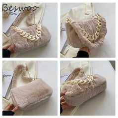Winter Fluffy Fur Women Shoulder Bag Chain Plush Handbags