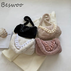Winter Fluffy Fur Women Shoulder Bag Chain Plush Handbags