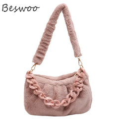 Winter Fluffy Fur Women Shoulder Bag Chain Plush Handbags