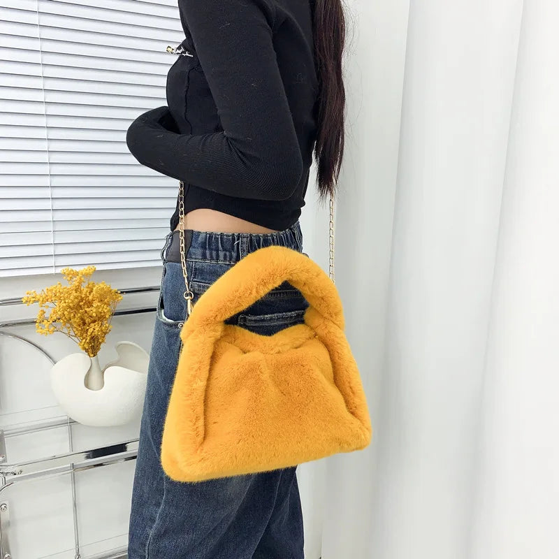 Winter Hobos Crossbody Bags for Women Faux Fur Ladies Tote Purse