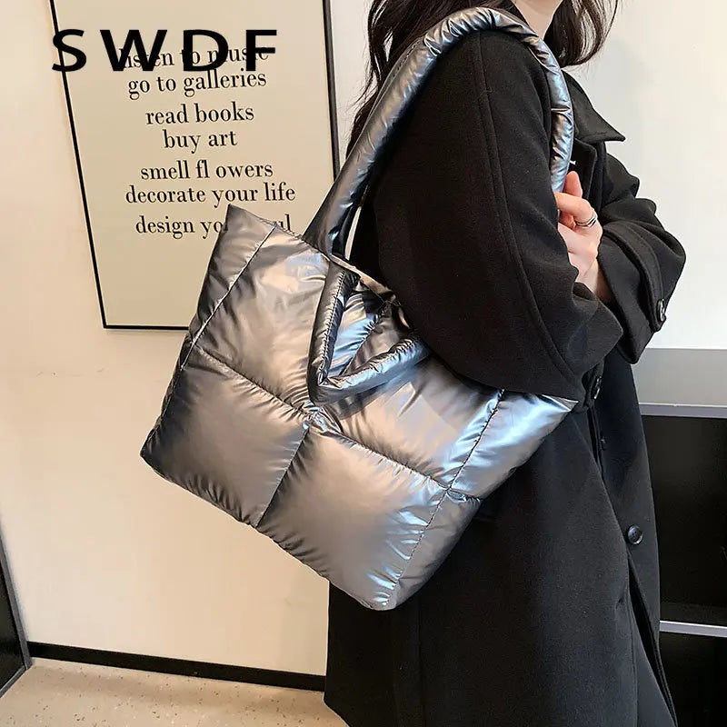 Winter Large Capacity Women Shoulder Bag Casual Tote Bag Down Ultralight Ladies