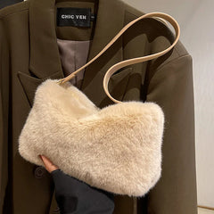 Winter Plush Shoulder Bag for Women Furry Totes Bag Ladies