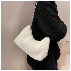 Winter Faux Fur Shoulder Bag for Women Soft Plush Tote Purse