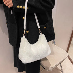 Winter Soft Plush Shoulder Bag Faux Fur Tote Purse Handbag Solid Underarm Bag