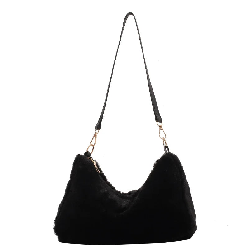 Winter Faux Fur Shoulder Bag for Women Soft Plush Tote Purse
