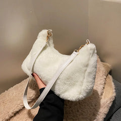 Winter Faux Fur Shoulder Bag for Women Soft Plush Tote Purse