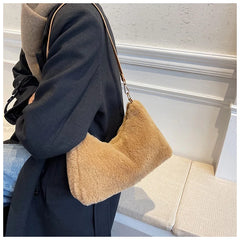 Winter Faux Fur Shoulder Bag for Women Soft Plush Tote Purse