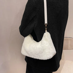 Winter Soft Plush Shoulder Bag Faux Fur Tote Purse Handbag Solid Underarm Bag
