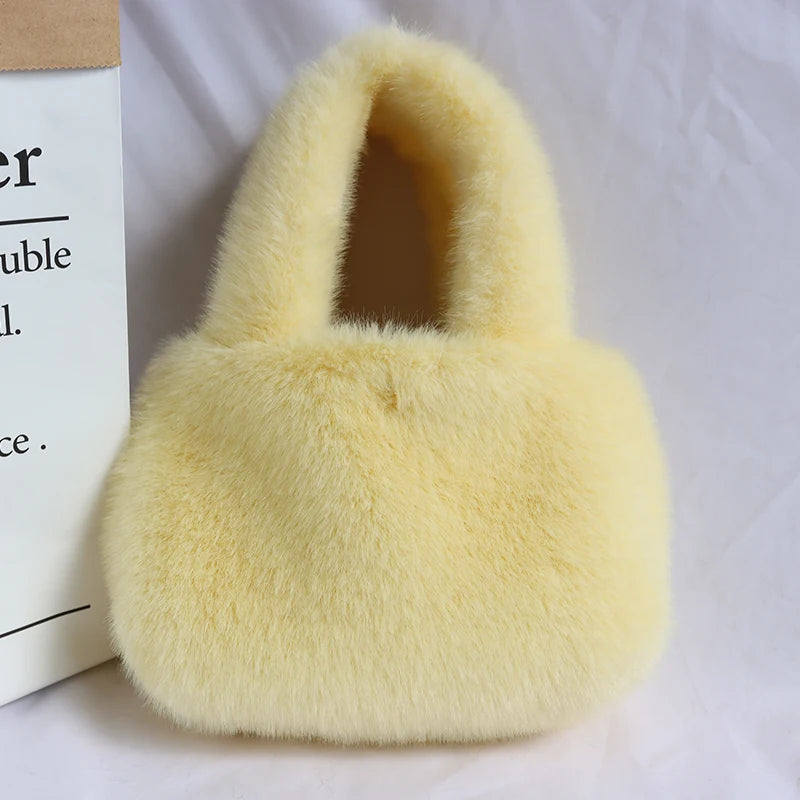 Women's Faux Fur Shoulder Bag Soft Plush Top-handle Tote Bags Small Purse