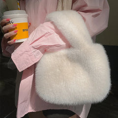 Women's Faux Fur Shoulder Bag Soft Plush Top-handle Tote Bags Small Purse