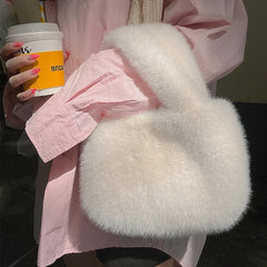 Women's Faux Fur Shoulder Bag Soft Plush Top-handle Tote Bags Small Purse