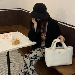 Winter Large Shoulder Bag Soft Plush Solid Ladies Purse Handbag