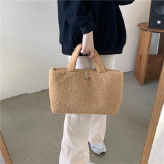 Winter Large Shoulder Bag Soft Plush Solid Ladies Purse Handbag