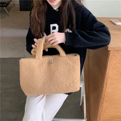 Winter Large Shoulder Bag Soft Plush Solid Ladies Purse Handbag