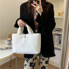 Winter Large Shoulder Bag Soft Plush Solid Ladies Purse Handbag