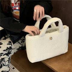 Winter Large Shoulder Bag Soft Plush Solid Ladies Purse Handbag