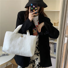 Winter Large Shoulder Bag Soft Plush Solid Ladies Purse Handbag