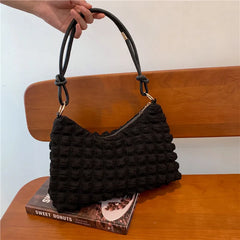 Winter Women's Plaid Handbag, Soft Cotton Shoulder Bag