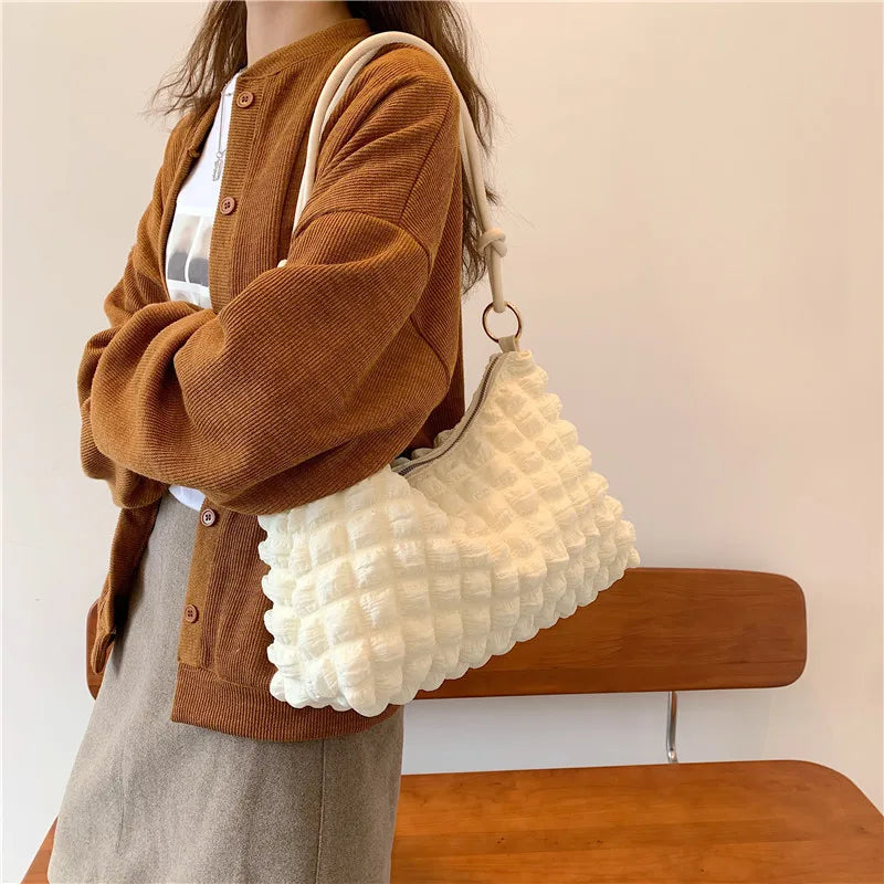 Winter Women's Plaid Handbag, Soft Cotton Shoulder Bag