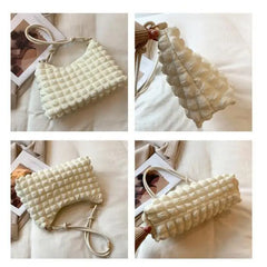 Winter Women's Plaid Handbag, Soft Cotton Shoulder Bag