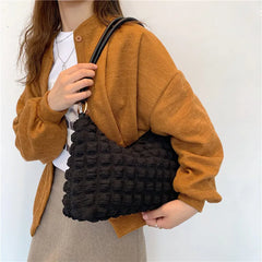 Winter Women's Plaid Handbag, Soft Cotton Shoulder Bag