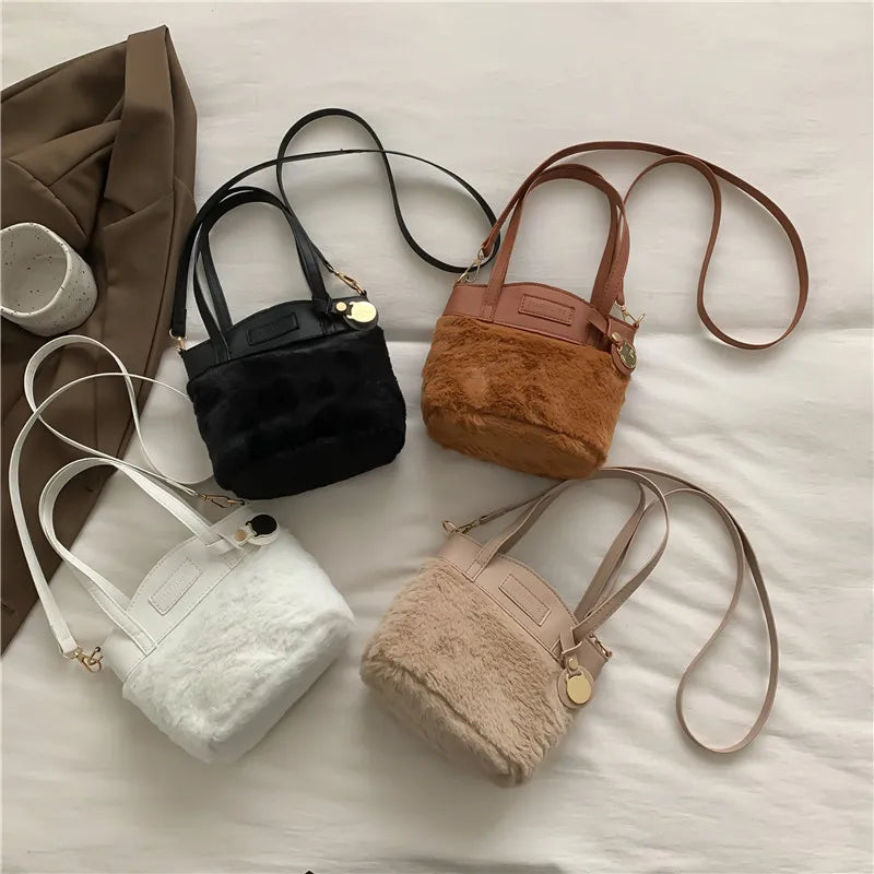 Winter Faux Fur Bucket Women's Shoulder Bags Clutch Bags Ladies Crossbody Bag