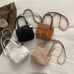 Winter Faux Fur Bucket Women's Shoulder Bags Clutch Bags Ladies Crossbody Bag
