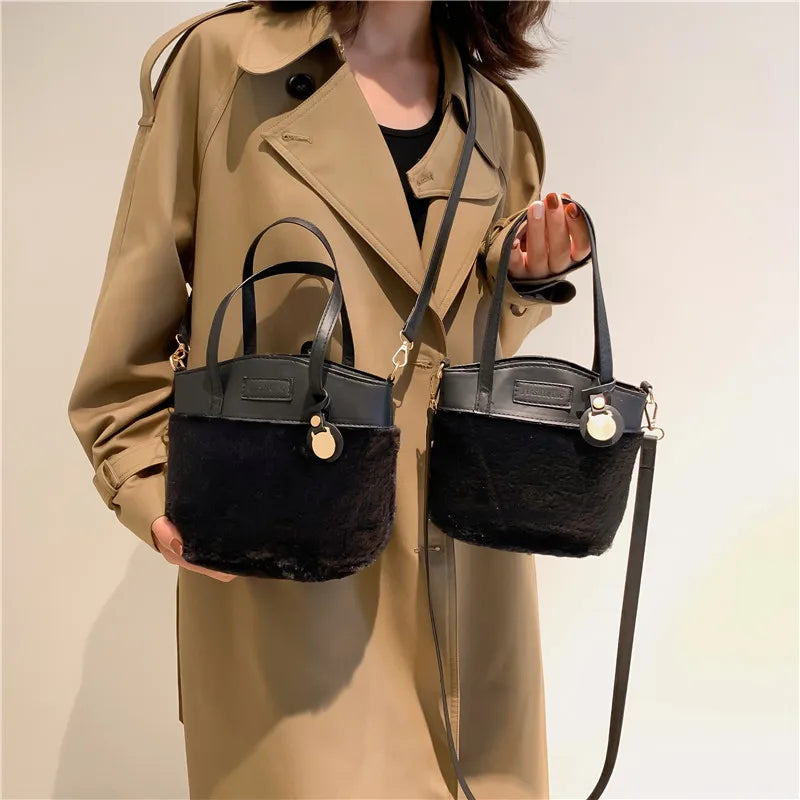 Winter Faux Fur Bucket Women's Shoulder Bags Clutch Bags Ladies Crossbody Bag